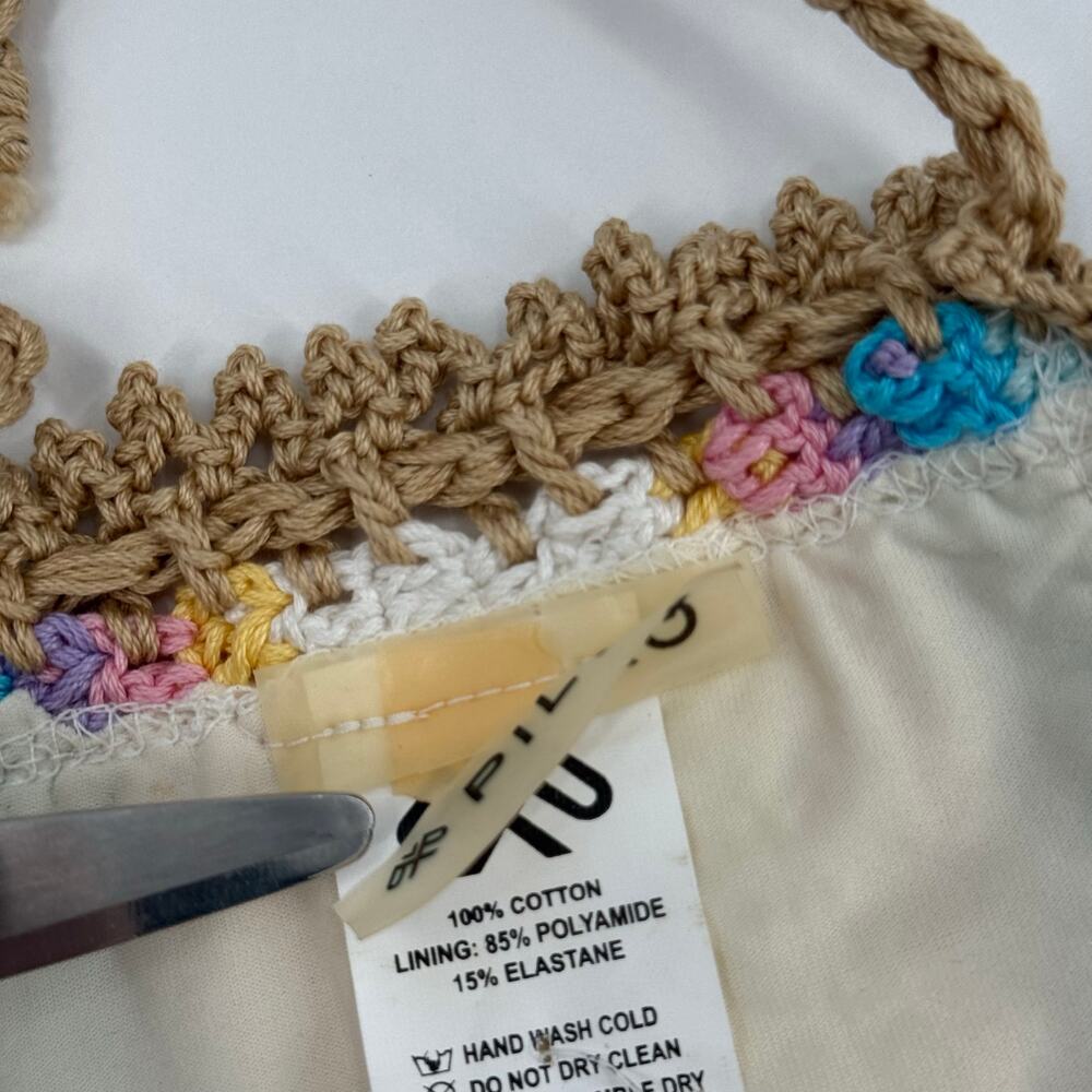 PILYQ PQ SWIM Bikini Top Size Small NWT Romance Crochet Triangle Halter Rainbow - Picture 9 of 16